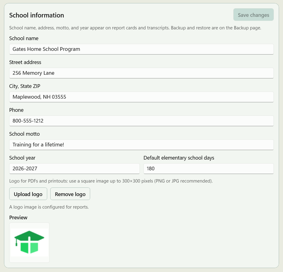 SMART school information settings